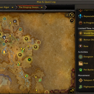 Nuevas misiones, eventos y pestañas de leyenda en el mapa y registro de misiones del parche 11.1 PTR.